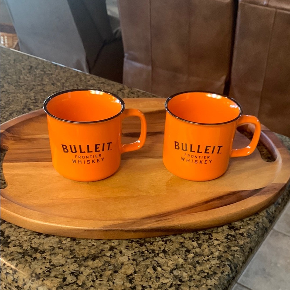 Bulleit Frontier Whiskey Orange Coffee Mugs Set (2) NWOT